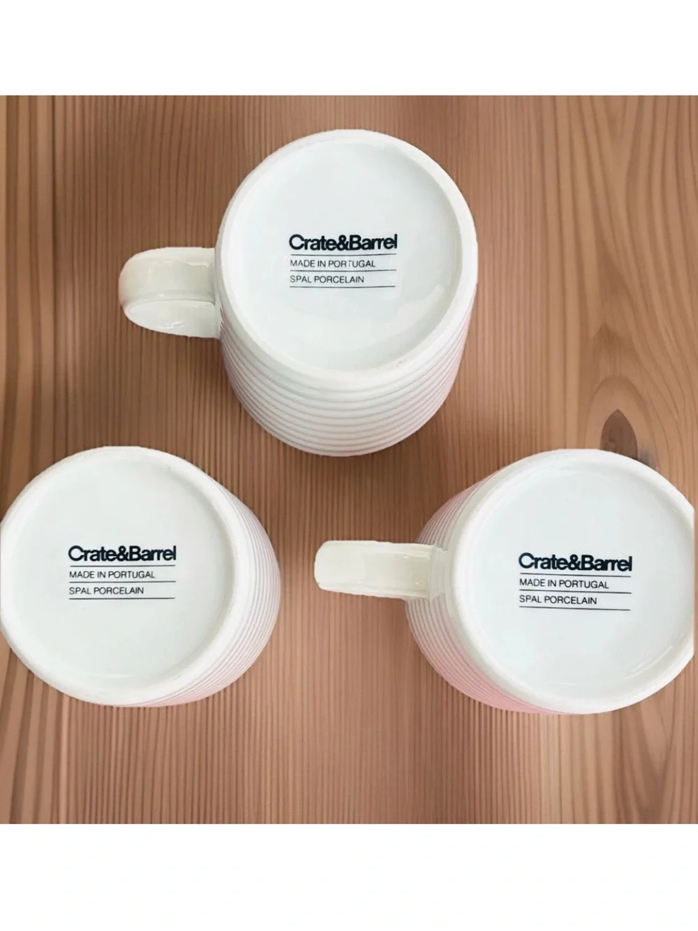 Crate & Barrel Roulette Blue Band Ribbed Mugs~Spal Porcelain~White SET OF 3